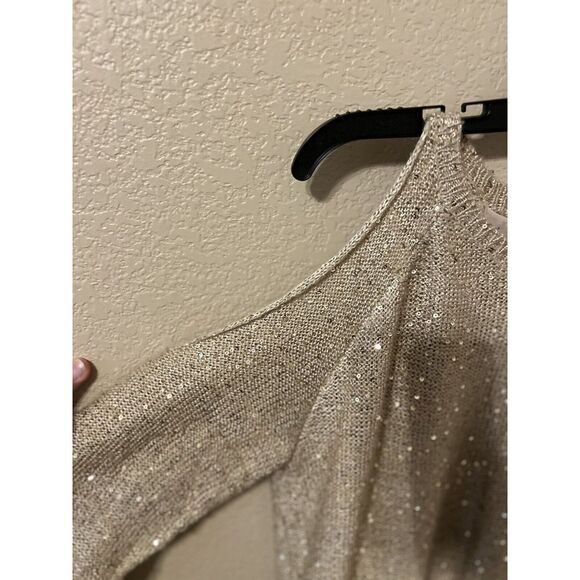 $80 Jessica Simpson Keyhole Blouse Back Sweater Top Large Gold Sequin J29 - Picture 2 of 5